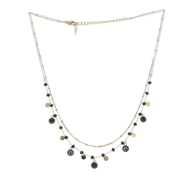Bohm Paris Goud met zwarte dubbele ketting met steentjes