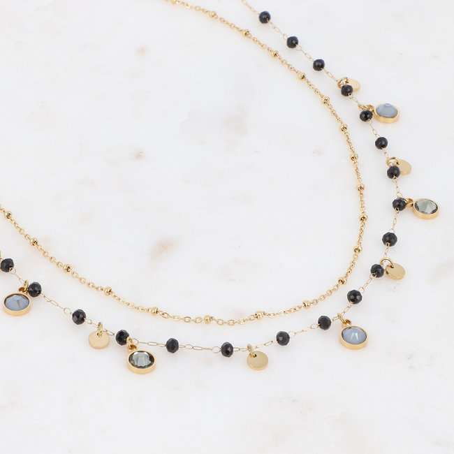 Goud met zwarte dubbele ketting met steentjes