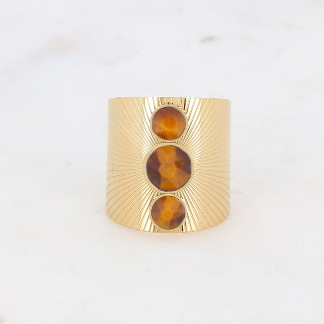 Bohm Paris Brede goud ring met tijgeroog steen