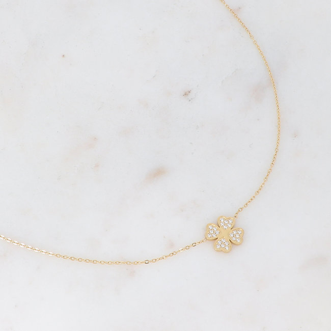 Bohm Paris Goud  klaver ketting zirconia