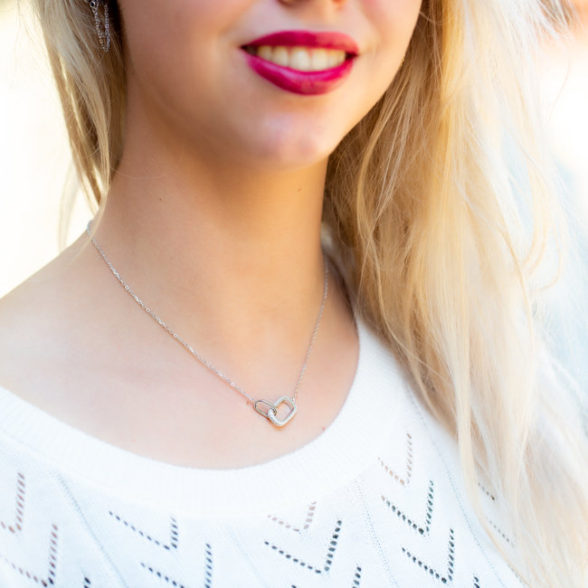 Necklace Double Zirconia Oval Silver