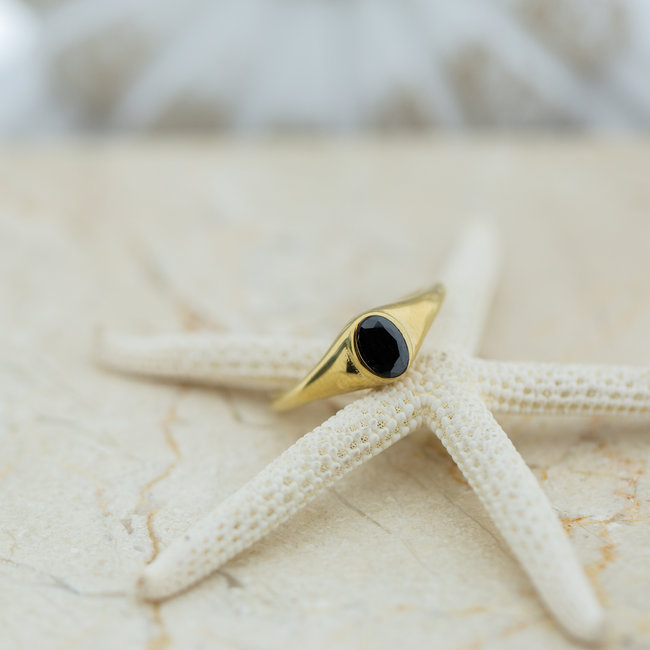 Ring met ovaal zwarte steen