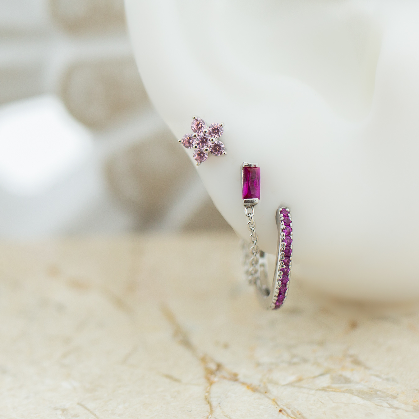 Karma Ruby roze mix oorbellen zilver - Beadle