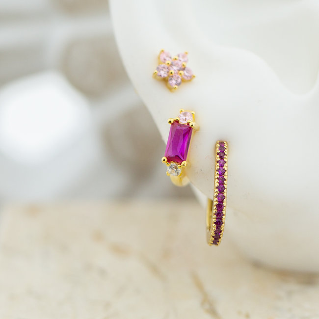 Ruby roze mix combi oorbellen