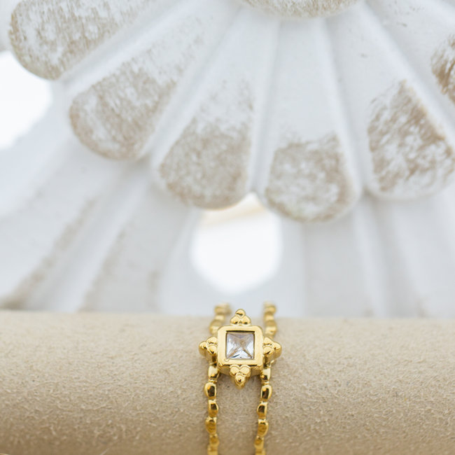 Stainless steel ring goud met steentje breed