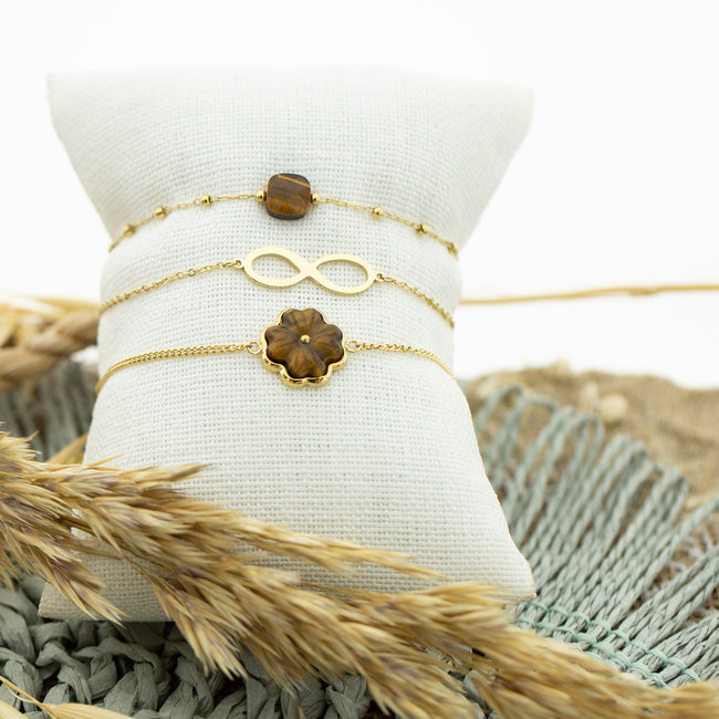 ZAG  Bijoux Tijgeroog steen,  bloem of infinity armbanden