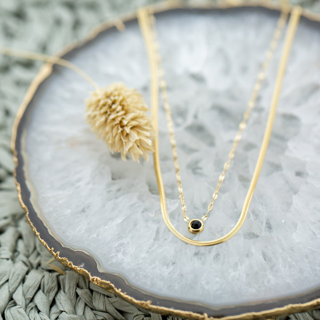 ZAG  Bijoux Dubbele schakel ketting met  zwart steentje