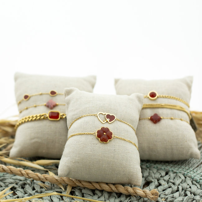 ZAG  Bijoux Armband in warm rood oranje bruin hart of bloem