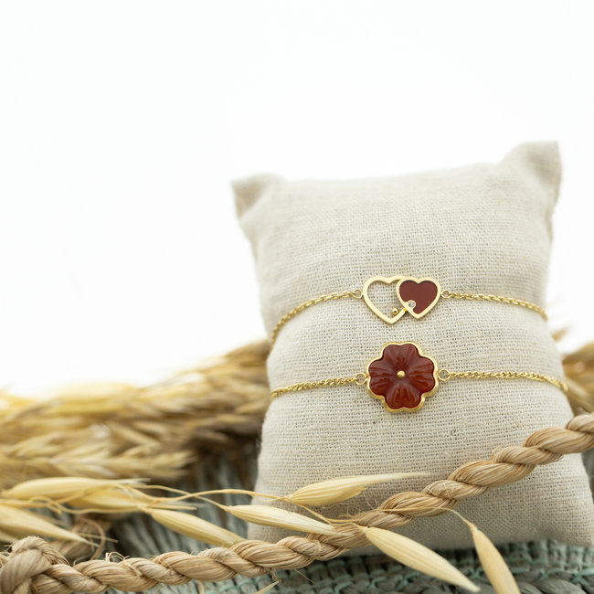 ZAG  Bijoux Armband in warm rood oranje bruin hart of bloem