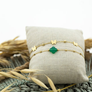 ZAG  Bijoux Goud vlinder of groene klaver armband