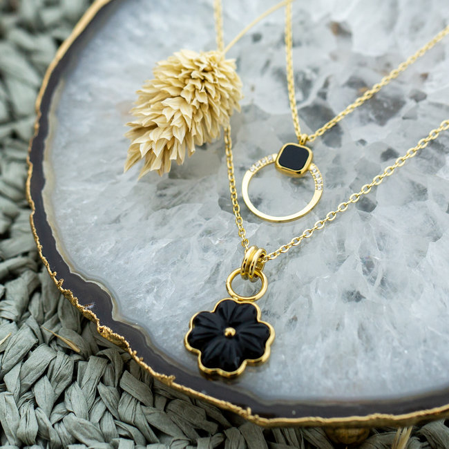 ZAG  Bijoux Cirkel ketting met zirconia en zwarte steen