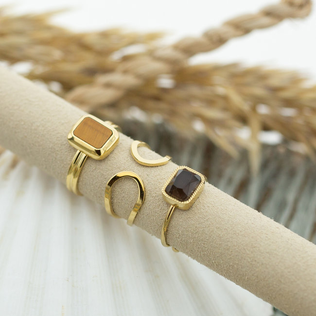 Tijgeroog en rookkwarts goud ringen