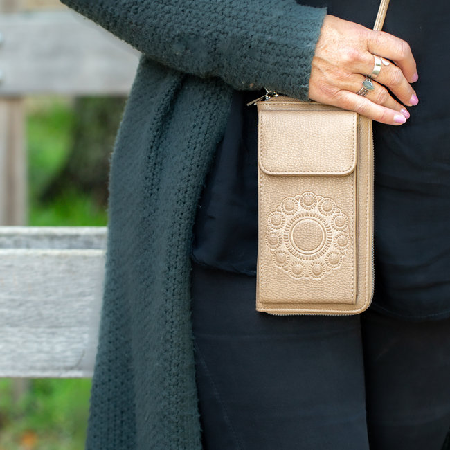 Beige Telefoon portemonnee tasje zeeuwse knop
