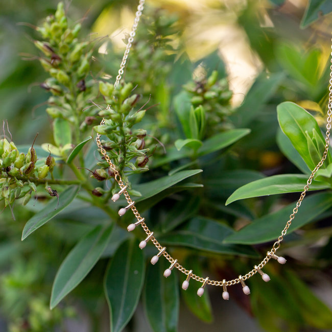 Ketting goud met nude roze druppels