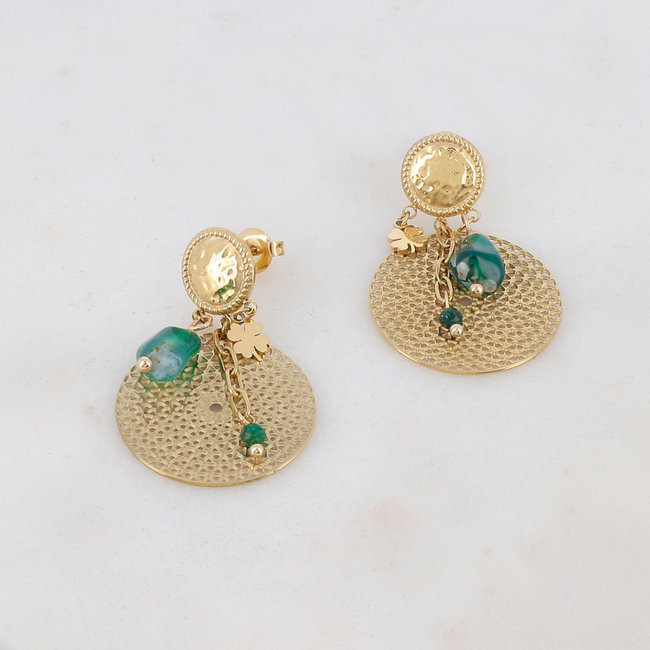 Goud oorbellen met groene details