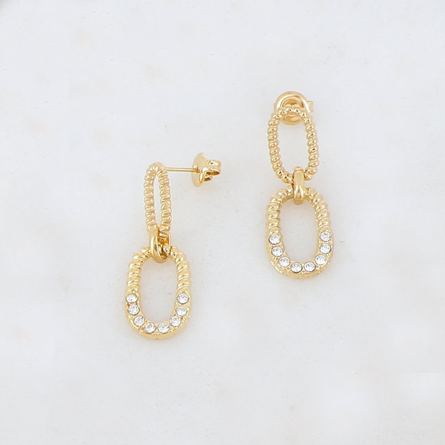 Goud schakel oorbellen met strass steentjes