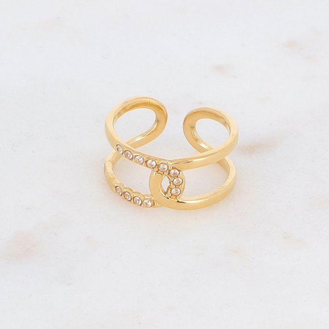 Ikita  Verbinding goud ring met strass steentjes