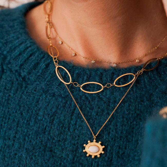 Goud dubbele ketting met witte hanger