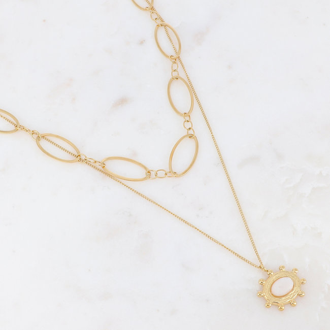 Ikita  Goud dubbele ketting met witte hanger