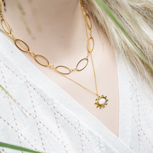 Ikita  Goud dubbele ketting met witte hanger