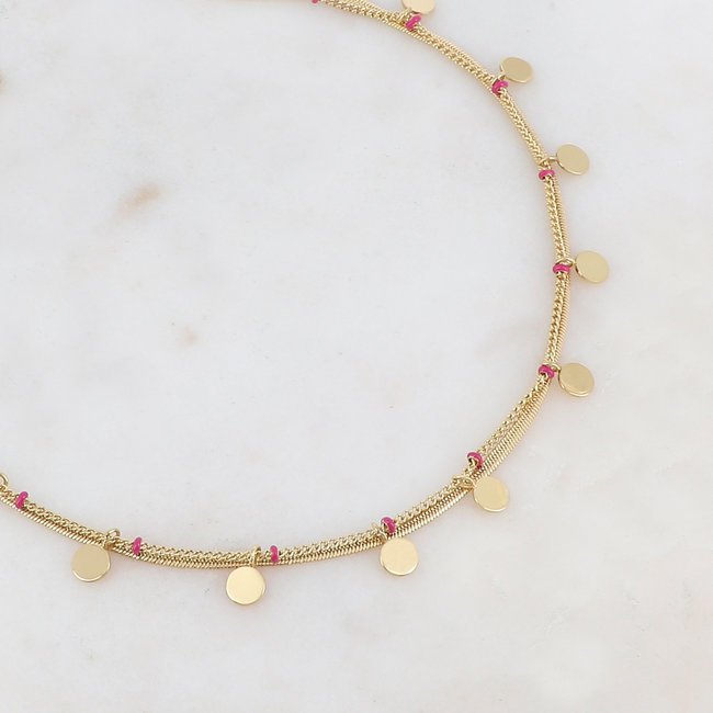 Ikita  Dubbele ketting muntjes en roze kralen