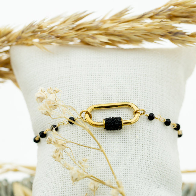 Ikita  Goud armbanden stainless steel zwarte stenen