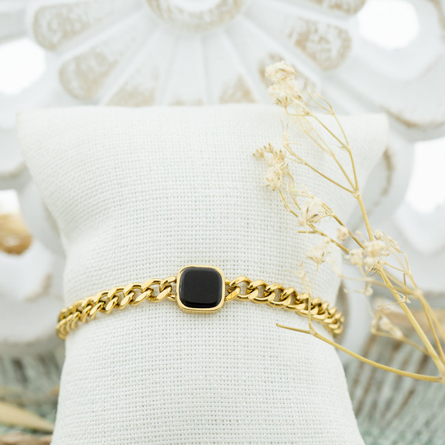 Ikita  Goud armbanden stainless steel zwarte stenen