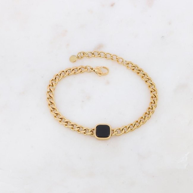 Ikita  Goud armbanden stainless steel zwarte stenen