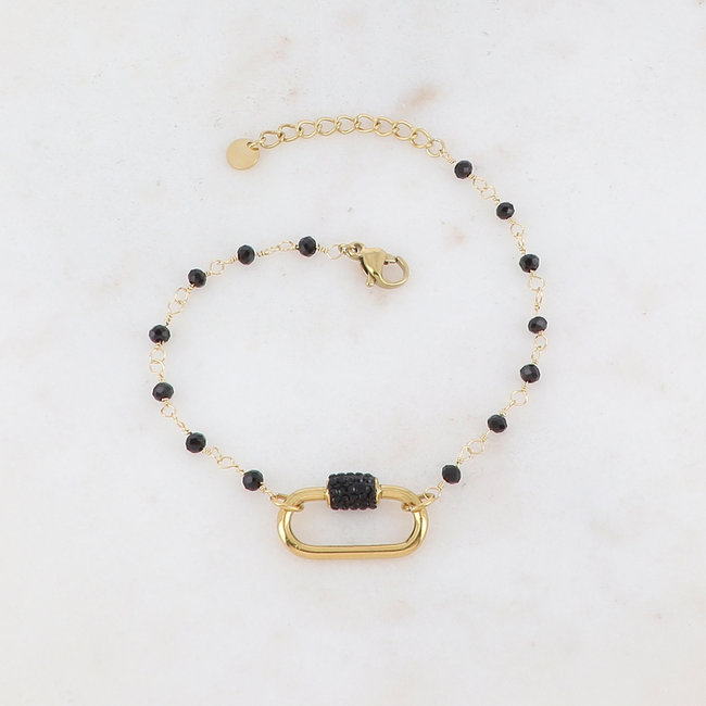 Ikita  Goud armbanden stainless steel zwarte stenen