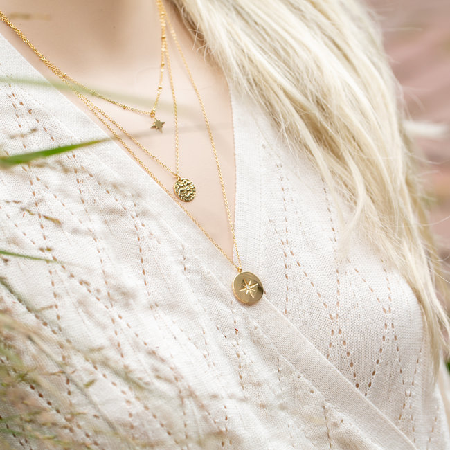 Ikita  Goud driedubbele ketting met munt