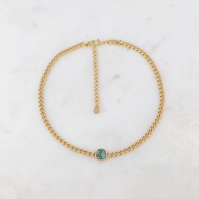 Ikita  Goud schakelketting met steen