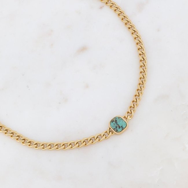 Ikita  Goud schakelketting met steen