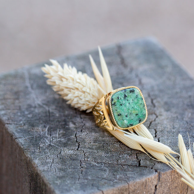 Goud open ring met turquoise steen