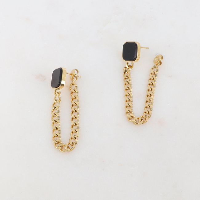 Ikita  Oorbellen met schakels en onyx steen