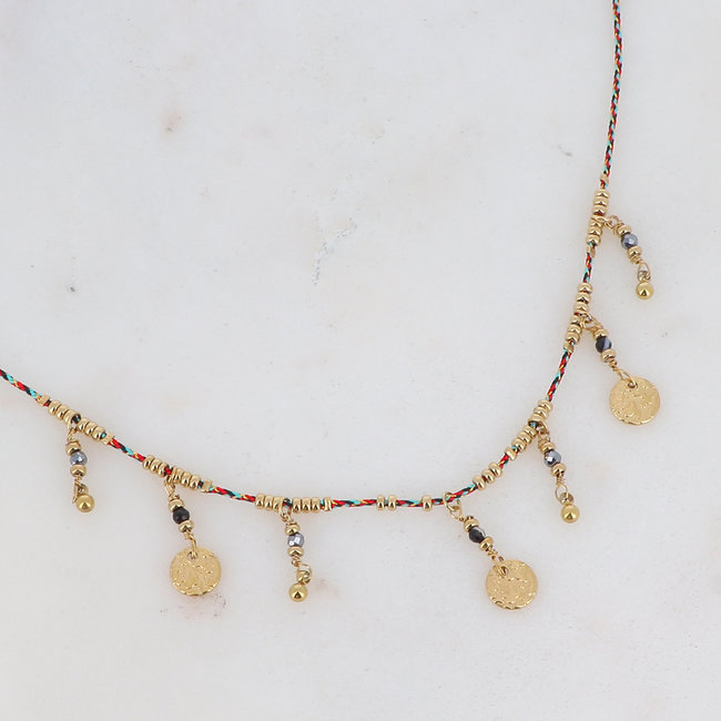 Bohm Paris Goud ketting met vierkante steen of muntjes