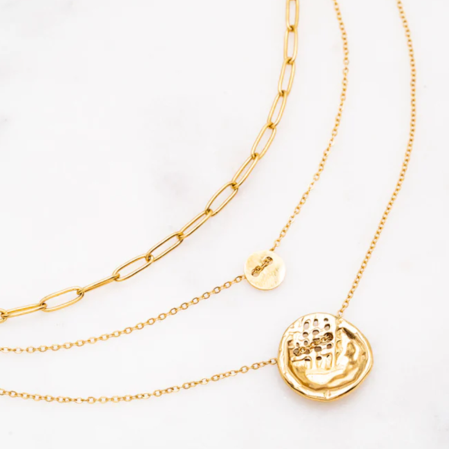 Ikita  Layer ketting gehamerde bedel