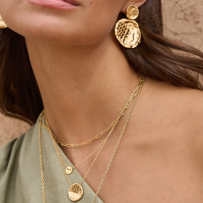 Ikita  Layer ketting gehamerde bedel