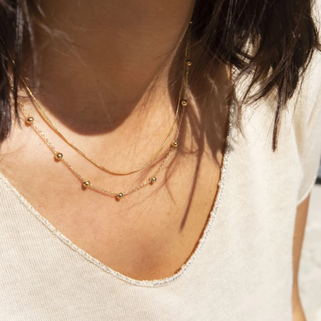 Dubbele ketting met bolletjes goudkleurig