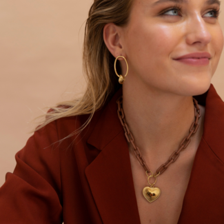 Day & Eve by Go Dutch Label Goud met bruine schakelketting  en hart