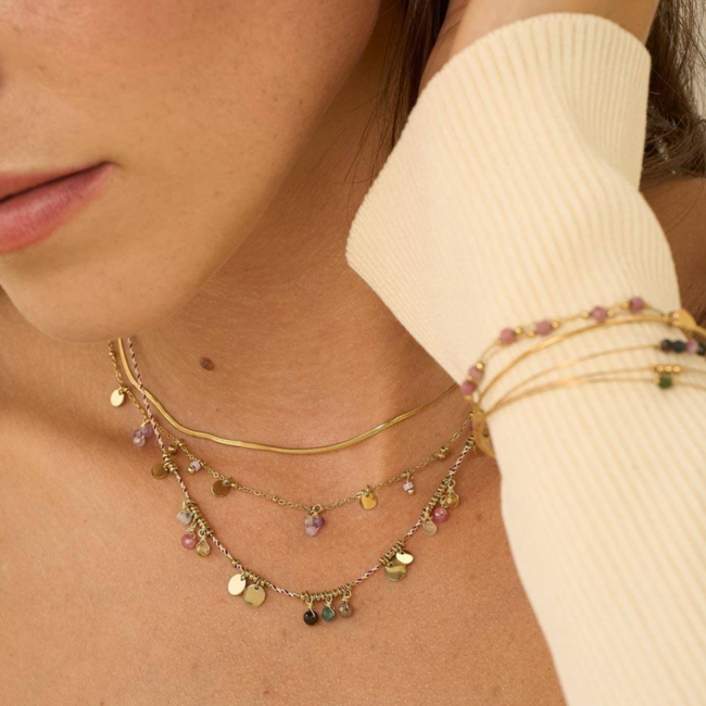 Toermalijn of amethyst stainless steel goud ketting
