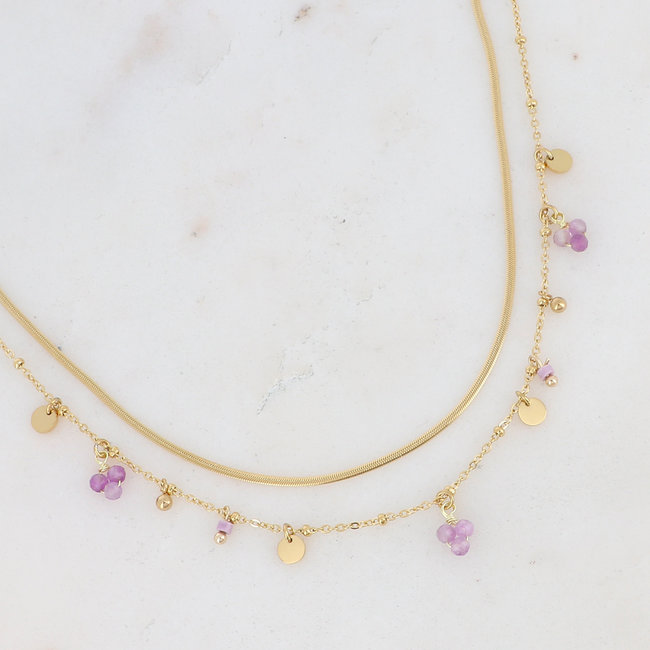 Toermalijn of amethyst stainless steel goud ketting