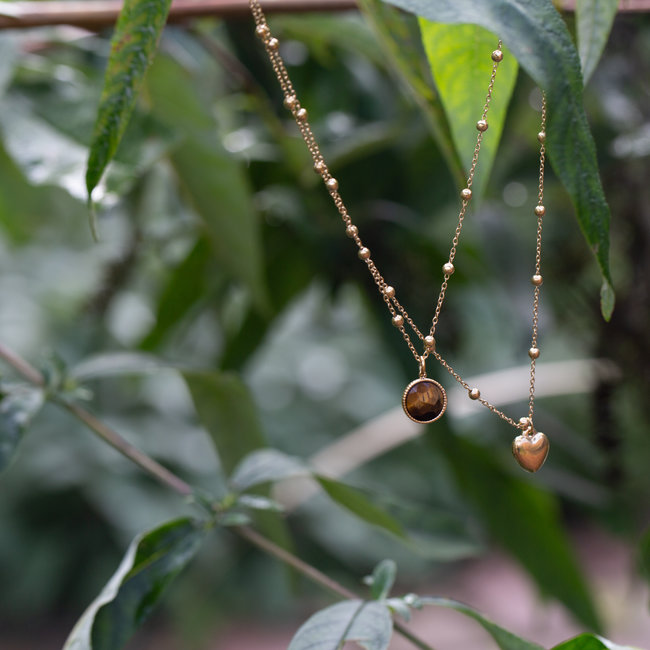 Bohm Paris Goud ketting met hart of tijgeroog