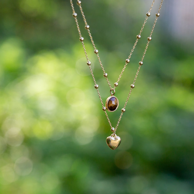 Bohm Paris Goud ketting met hart of tijgeroog