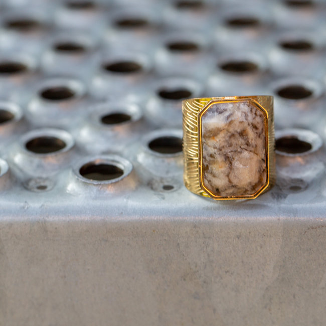 Bohm Paris Goud brede ring met jasper steen