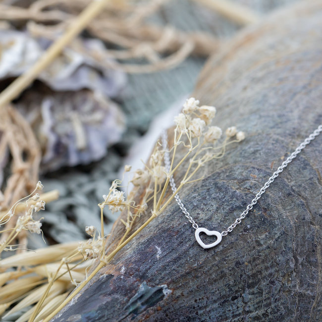 Echt zilver ketting open hart