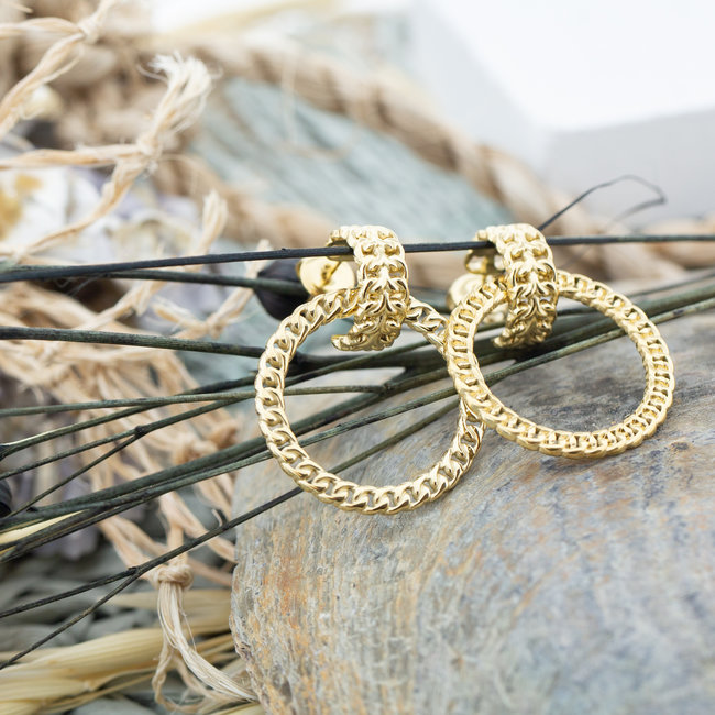Ikita  Gouden schakel ronde oorbellen