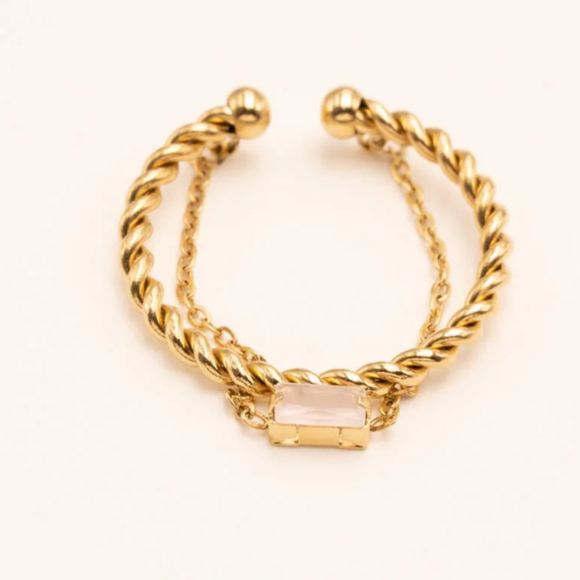 Bohm Paris Goud stalen ring met roze steen