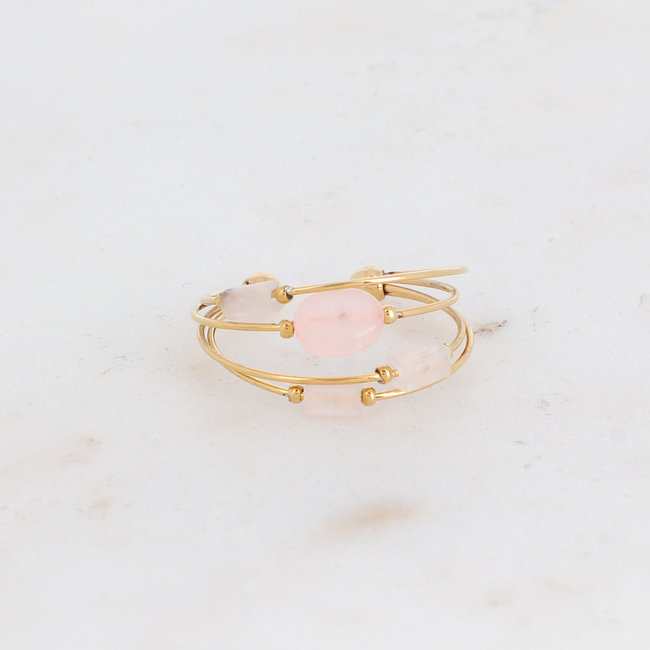 Bohm Paris Goud stalen ring met roze steen
