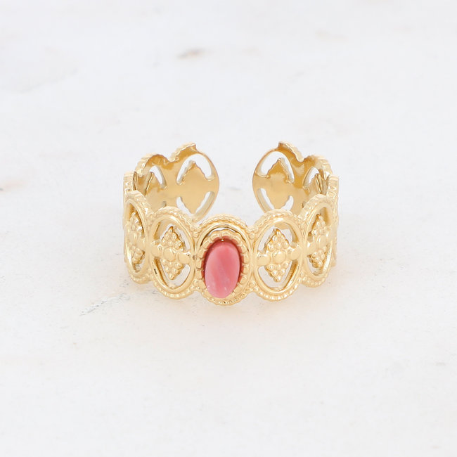 Bohm Paris Goud stalen ring met roze steen
