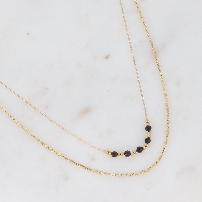 Bohm Paris Goud dubbele ketting met zwarte steentjes